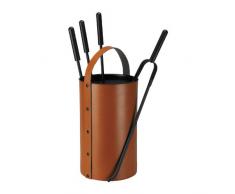 Schössmetall 04220020 - Porta attrezzi per camino Samba, cilindrico, con 4 accessori inclusi, color cuoio