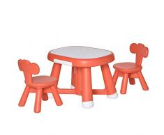 homcom Set 3 Pezzi Tavolo con 2 Sedie per Bambini 1-3 Anni, Piano di Lavoro con Lavagnetta Bianca Lavabile, Rosso