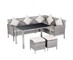 Outsunny Set 5 Pezzi Salotto da Esterno con 2 Divani 1 Tavolino 2 Sgabelli, Mobili da Giardino in Rattan Grigio