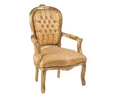 Poltrona Barocco - Stile Luigi XIV° - Sedia in Mogano Oro e Seta Oro Damascata