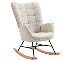 MEUBLE COSY Sedia a Dondolo Poltrona Imbottita Relax con Braccioli Schienale Alto per Soggiorno Cameretta in Tessuto con Gambe in Legno