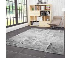 VIMODA Tibet7413 Classico Soggiorno Tappeto, Molto Dich Tessuto, Pietra Muro Ottica, qualità Top - Grigio, Grigio, 120 x 170 cm