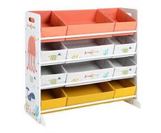 SONGMICS Scaffale per Giocattoli, Mobile Cameretta con 12 Contenitori in Tessuto TNT per Giochi e Libri, Organizzatore Giochi per Bambini, Stanza dei Giochi, Multiuso, Bianco GKRS04WT