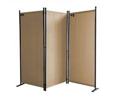 QUICK STAR Paravento da Giardino 170 x 165 cm 3 parti pieghevole Divisorio in Tessuto Protezione della Privacy Beige