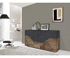 Dmora Credenza moderna a 4 ante geometriche, Made in Italy, Madia da cucina, Buffet di design da soggiorno, Cm 159x43h86, Ardesia e Acero