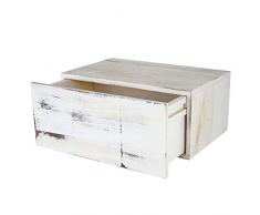 Serie Vintage mensola ripiano con cassetto HWC-C55 Legno 30x46x21cm ~ Bianco