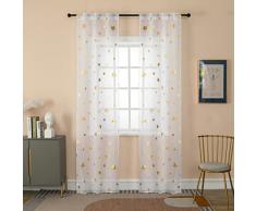 GIRASOLE HOME® Coppia Tende Voile Filtranti Fantasia Stelle Dorate Tenda Bianca per Interni con Tasca e Passanti Nascosti 2 Pannelli (Stelle Oro, 70x235cm)