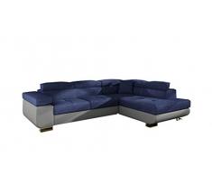 E- MEUBLES Divano ad angolo in letto Convertibile con Baule 4/5 Posti - in Tessuto e Ecopelle - Soggiorno & Soggiorno - ALESIO (Blu Marine+ Grigio(Ontario 81+Soft 29), Destra)