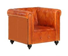 vidaXL Poltrona Chesterfield Tanno in Vera Pelle