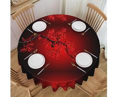 DMORJ Tovaglia rotonda in pizzo con fiori di ciliegio rosso, lavabile, in poliestere, rotonda, perfetta per tavoli da buffet, feste, 152 cm