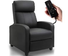 BAKAJI Poltrona Relax Massaggiante e Reclinabile con Poggiapiedi Estraibile, Telecomando 8 Modalità, 5 Livelli di Intensità e 2 Impostazioni di Tempo, Sedia Comfort 2 Punti Massaggio, Ecopelle Nero