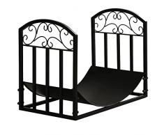 Outsunny Portalegna da Interno ed Esterno in Metallo con Ripiano Curvo, Fino 60kg di Legna, Nero, 60.5x36x46.5cm