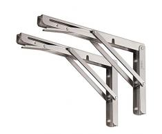 Staffe Pieghevoli per Mensole 300mm,YUMORE Reggimensola Pieghevole Inox Supporti per Mensole Pesanti Tavolo da Parete Salvaspazio fai-da-te Staffe Triangolari, Carico Massimo 150kg, [2 Pezzi]