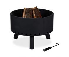 Relaxdays Braciere con Protezione per Il Calore, Attizzatoio, 40,5x58,5 cm, Caminetto con Bordo Alto, da Esterno, Nero