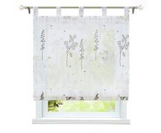 ESLIR - Tenda a pacchetto con passanti, per cucina, moderna, con passanti, trasparente, motivo a fiori di lanterna, 80 x 140 cm, 1 pezzo