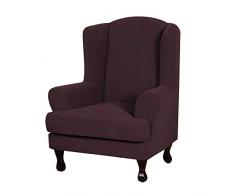 SINKITA Tinta Unita Sedia Poltrona Elastico,Elasticizzato Salvadivano Fodera per Sedia Wingback Universale Copridivano Fodera per Sedia A Orecchioni Poliestere-Marrone-2 Pezzo