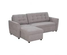 homcom Divano Letto Angolare 3 Posti con Chaise Longue Contenitore e Rivestimento Effetto Lino, 217x134x85cm, Grigio