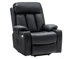 MCombo 7190BK - Poltrona relax elettrica regolabile in vera pelle, colore: Nero