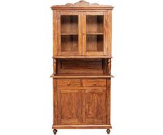 Biscottini Vetrina espositiva in legno massello bianco 238 x 107 x 43 cm | Credenza legno o dispensa cucina | Arredamento Shabby Chic casa | Mobile cucina vintage