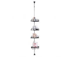 BAOYOUNI Mensola Doccia Telescopica 4 Ripiani Senza Foratura Scaffale Angolare da Bagno Salvaspazio in Metallo, Portaoggetti per Vasca da Bagno, Altezza Regolabile da 185 a 240 cm o 255 a 310 cm, Nero