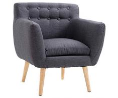 homcom Poltrona Imbottita Moderna, Poltroncina da Camera Soggiorno con Braccioli Tessuto Legno 68 × 58.5 × 76cm Grigio Scuro