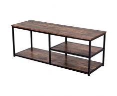 homcom Mobile TV Moderno in Stile Industriale a 3 Ripiani, Legno e Metallo, Marrone e Nero, 120x40x45