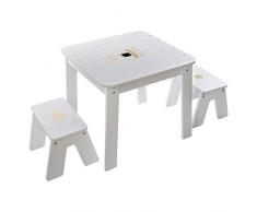 Atmosphera Kids Tavolo Scrivania con sgabelli Bambino Morbidezza - L. 57 x H. 51 cm - Bianco