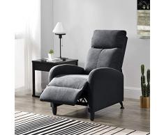 [en.casa] Poltrona Relax in Tessuto con Schienale Reclinabile e Poggiapiedi Regolabile - Grigio Scuro