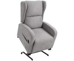 homcom Poltrona Relax Alzapersona con Rotelle, Schienale Reclinabile 160° con Telecomando Incluso, in Velluto Grigio