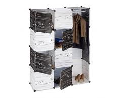Relaxdays 10021966 Armadio Guardaroba, Bianco-Nero, Moderno, 9 Scomparti, Plastica, Divisorio, 145 x 110 x 37 cm