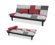 WELLDER Divano Letto Tessuto RECLINABILE 3 POSTI 170 CM Quadri Multicolore CLIK CLAK