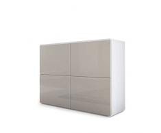 Vladon Madia Rova, mobile a 4 ante, bianco opaco/grigio sabbia lucido (92 x 72 x 35 cm)