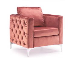 MCombo Chesterfield Poltrona da Club in Velluto, Poltrona con Gambe In Metallo Cromato Poltrone Lettura Poltrone Poltrone Relax per Soggiorno 4066 (Rosa)