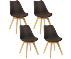 WOLTU BH29br-4 Sedie da Pranzo Sgabello con Schienale Plastica Ecopelle Legno di Faggio Sedia per Cucina Ristorante Marrone 4 Pezzi