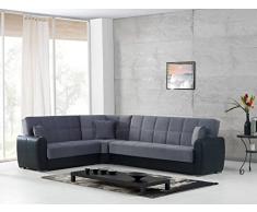 Talamo Italia Dmora Matias, Divano Letto Contenitore ad Angolo in Ecopelle e Tessuto, Sofà da Soggiorno con Apertura Click-clack e penisola Reversibile, Cm 305x238h91, Nero e Grigio