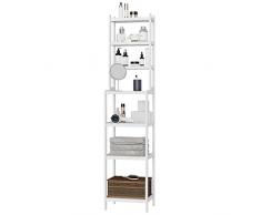 FOREHILL Scaffalatura Portaoggetti in bambù,Scaffale da Bagno e Cucina con 7 Ripiani Regolabili,Organizzatore per Piante Scaffale Autoportanti per bagno, cucina, balcone 160x36x28cm (Bianco)