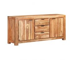 Tidyard Credenza,per Soggiorno,in Legno Massello,di Acacia,con 3 Cassetti,2 Armadietti,175x40x75 cm,Credenza in Legno,Credenza con Casetti,Credenza con Ante,Credenza Rustica 175x40x75 cm