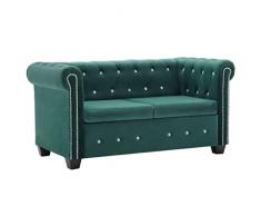 vidaXL Divano Chesterfield a 2 Posti Velluto Verde Sdraio Sofa Arreddo Salotto