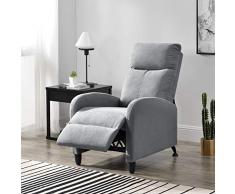 [en.casa] Poltrona Relax in Tessuto con Schienale Reclinabile e Poggiapiedi Regolabile - Grigio Chiaro