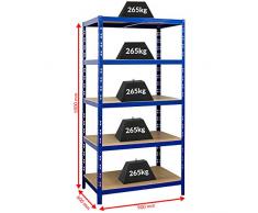 Certeo scaffale per carichi pesanti | 180x90x60cm | 265 kg per ripiano | Profondità 60cm | Carico totale 1325 kg | Scaffalature metalliche industriale officina garage magazzino