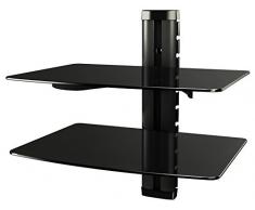 RICOO Scaffale da parete DVD-B2 Mensola pensile da muro Organizer salvaspazio Staffa per lettore Blu-ray Hi-Fi Accesori TV Vetro colore nero