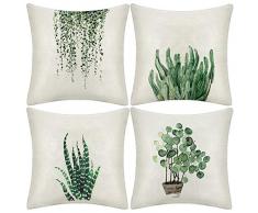Stile Tropicale Foglie Federe Stampato Cuscini per Divani da Giardino Vintage, Per il Soggiorno Camera da Letto Divano Letto Auto di Famiglia Ufficio Cafe allaperto Copricuscini 45 x 45 cm, 4 Pezzi
