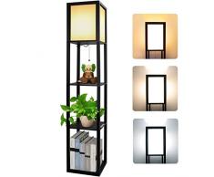 Alampia Lampada Salotto da Terra, 3000K-5000K da Pavimento in Legno con Scaffale, Lampada a Stelo 1.6M, con Presa E27 per Camera Da Letto e Soggiorno (Lampadine Incluse)