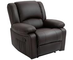 homcom Poltrona Relax Reclinabile di 135° con Maniglia e Tasche Laterali, Poggiatesta e Poggiapiedi, Seduta Imbottita, 100x89x100cm, Marrone