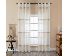 GIRASOLE HOME® Coppia Tende Filtranti Semi Trasparenti Effetto Lino Tenda a Righe Orizzontali per Interni con Occhielli 2 Pannelli (Beige, 140x285cm)
