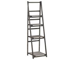 CLP Scaletta Decorativa Lillian in Legno – Scaffale a Scala Shabby Chic con 4X Mensole e Stecca per Appendere Vasetti I Scaffale Scalare Design Country Richiudibile e Salvaspazio Marrone Scuro