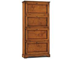 Scarpiera in Legno, 4 Ante, Arte povera, Tinta Noce, Legno massello - Mis. 79 x 30 x 170 cm.