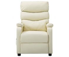 vidaXL Poltrona Massaggiante Elettrica Crema Similpelle