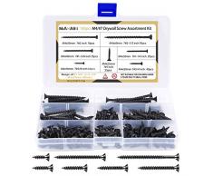 MIAHART 180 pezzi M4 Assortimento di viti per legno nero Vite autofilettante a filetto grosso Punto 7 Viti per cartongesso per cartongesso Mobili e armadio in legno a secco