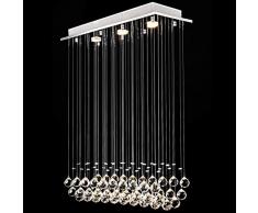 Glighone Lampatario Moderna 150W Sfera di Cristallo Trasparente e Perline di Goccia della Pioggia a Sospensione Illuminazione a Soffitto 3 Lampade Lampadario di Soggiorno Sala da Pranzo Sala Studio